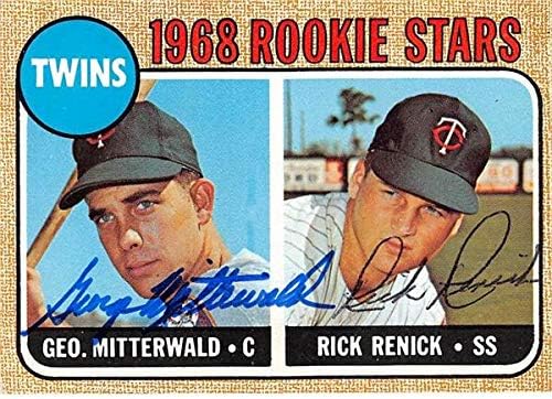 George Mitterwald Rick Renick autographed baseball card (Minnesota Twins 67) 1968 Topps #301 Rookie Stars