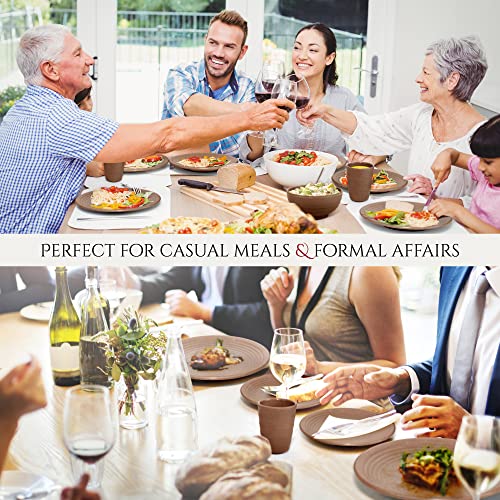 Tranquillo Dinnerware Set For 4 - Unbreakable Melamine 26-Piece Lightweight Plates, Dishes, Bowls Dishwasher Safe Tableware Set For Dining - Dark Brown #TOP4