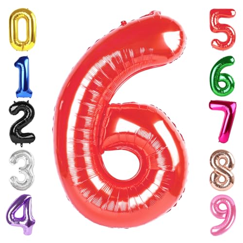 Image of 40 Inch Red Number 6 Balloon Birthday Party Decorations for Men & Women