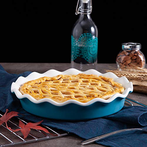 Jemirry Ceramic Pie Pan, 10 inch Pie Dish Pie Plates Round Quiche Pan Baking Dish for Pot Pies Cake Pizza Dessert -Light Blue