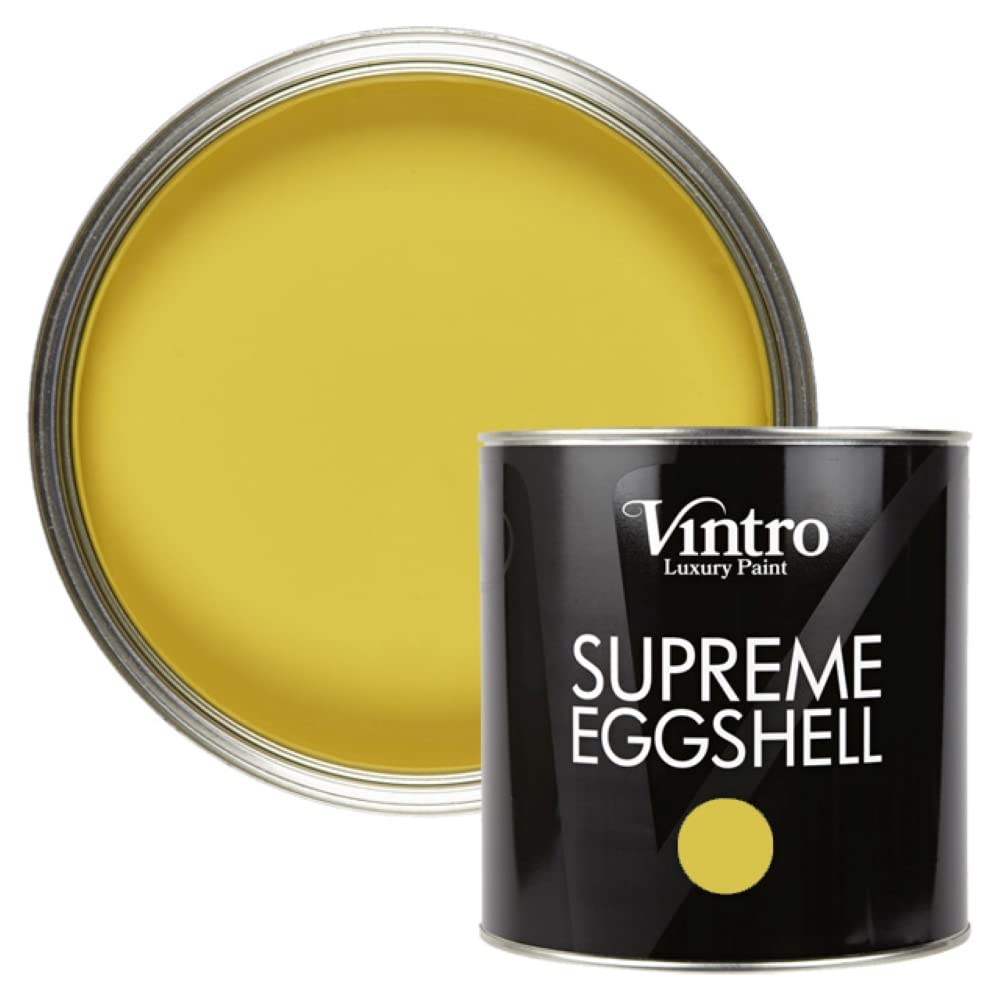 Vintro Paint | Eggshell Paint | for Walls | Wood | Trim | Satin Furniture Paint | Interior & Exterior Use. (Sunflower - Yellow, 2.5 Litres)