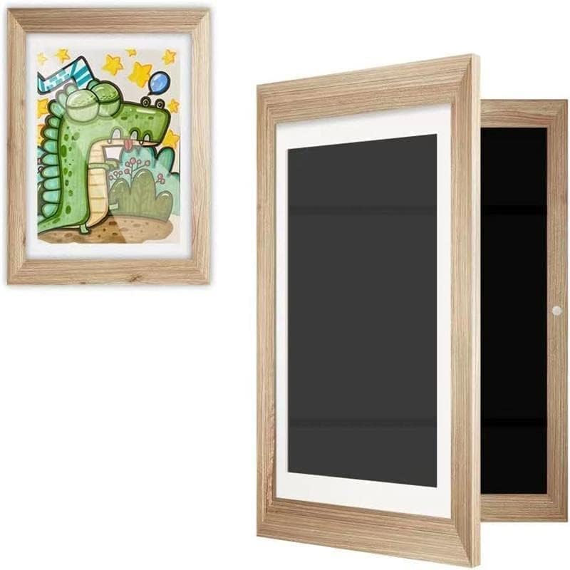 GIOTUK Kids Art Frame A4 – Children’s Artwork Display Frame with Front Opening, Holds 50–150 Artworks – Changeable Picture Frame for Kids’ Art Projects, Photos & Drawings, Wall Mountable (Wood)