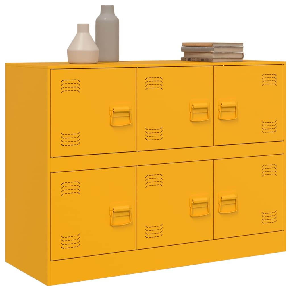 Credenza giallo senape, 99 x 39 x 73 cm, armadio in metallo, comò