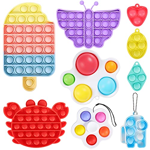 Navona Fidget Toys, Fidget Pack, Pop Bubble Sensory Fidget Toy, Simple dimple Toy, Squeeze Sensory Toy, Silicone Stress Reliever Toy, Autism Special Needs Stress Reliever, for Kids, Adults.(9Pcs)
