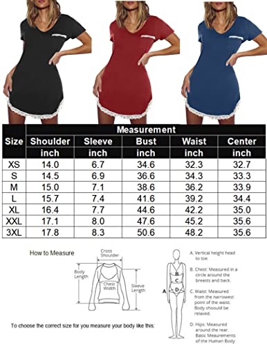 Ekouaer Sleep Shirt Sexy Women's Modal Nightgown Short Sleeves Nightdresses Sleepwear Lace Trim Sleepdress Black M #TOP5