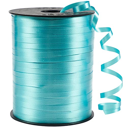 Image of PartyWoo Turquoise Blue Ribbon - 500 Yard Curling Ribbon for Crafts, Balloon String, Gift Wrapping, Florist Flowers (1 Roll) - Blue-9539