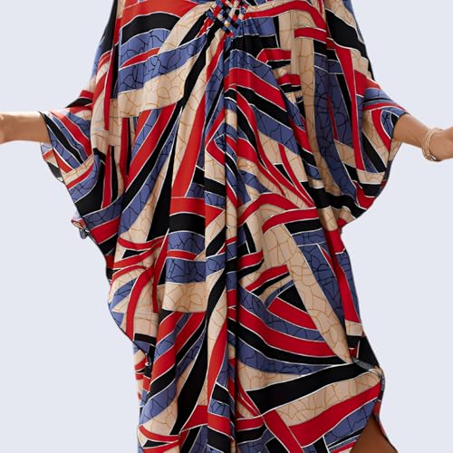 Image of Miss Lavish London Long Kaftan Dress for Women - Summer Printed Plus Size Maxi Caftan, Swimwear Coverup, Lounge Party Dress, Hawaii Vacation Outfit