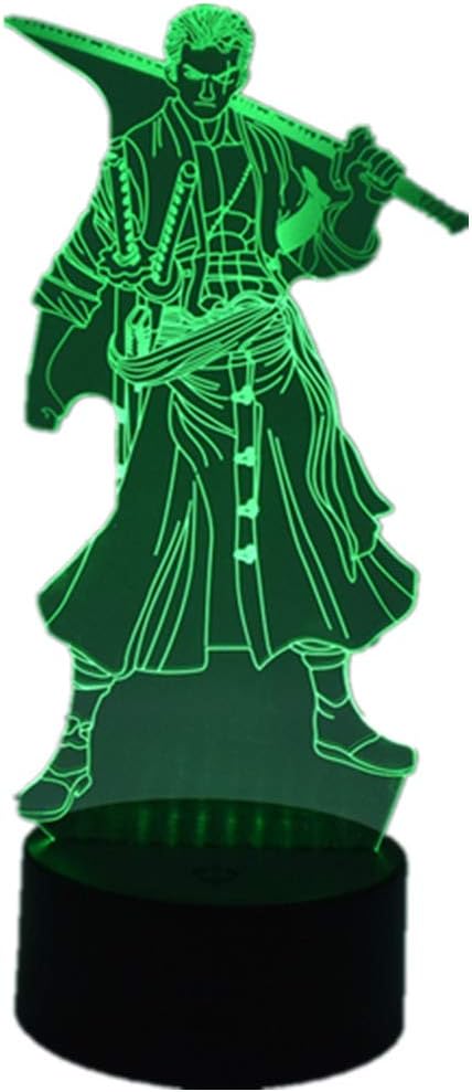 Anime One Piece Roronoa Zoro 3D Night Light, LED USB Home Decor Table Lamp,Touch Remote Control 16 Color Gradient ? Creative Office Decor .Christmas Gifts, Children's Gifts
