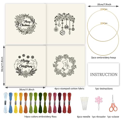 Image of INFUNLY 4 Sets Christmas Embroidery Kits Cross Stitch Kits for Beginners with Instructions Embroidery Starter Kit for Adults 11.8x11.8in Elks Embroidery Kit for Thanksgiving Decor Home Bedroom Wall