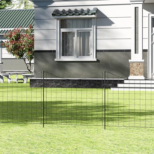 WOLTU Teichzaun Gartenzaun Komplettset, 10 Zaunelemente 11 Befestigungsstäbe, Steckzaun Metall, Gitterzaun Unterbogen, Zaun für Hunde, Schwarz
