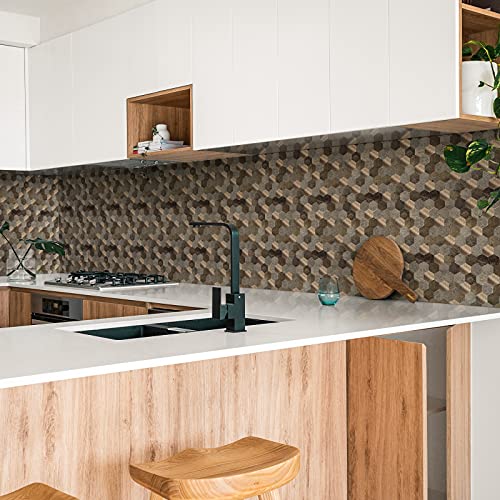 Lagute Peel And Stick Tile Backsplash, Mosaic Tile Aluminum Metallic Self- Adhesive Tile Stick On Tile For Kitchen Bathroom Wall Decor, Hexagon (5, Dark Granite) #TOP1