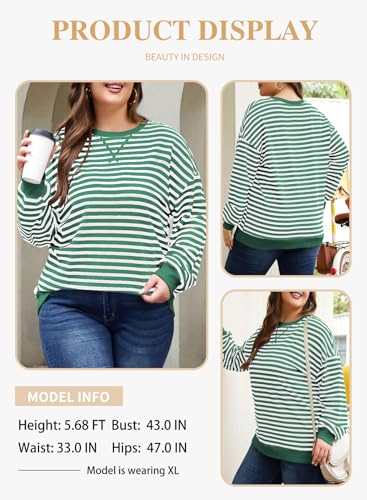 Image of Eytino Women Plus Size Striped Color Block Crewneck Sweatshirt(1X-5X) | Oversized Pullover Tops,Long Sleeve Casual Shirt,Workout & Daily Wear,2026 Fall Fashion Clothes Outfits