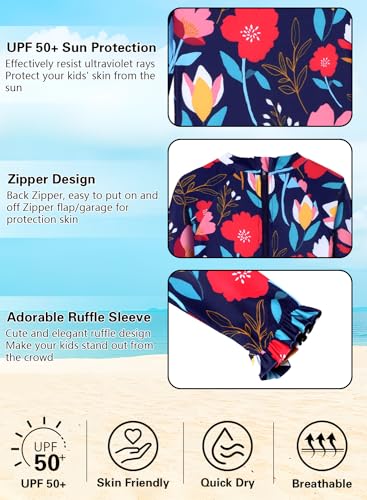 Image of Alakuoti Long Sleeve One Piece Ruffle Swimsuit for Toddler Girls Baby Girl Rashguard Shirt with UPF 50+ Sun Protection