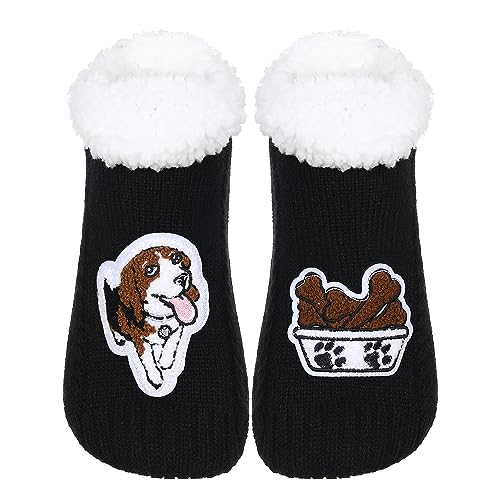 Image of ZYZX Cute Dog Slipper Socks for Women with Grips,Fuzzy Socks Indoor