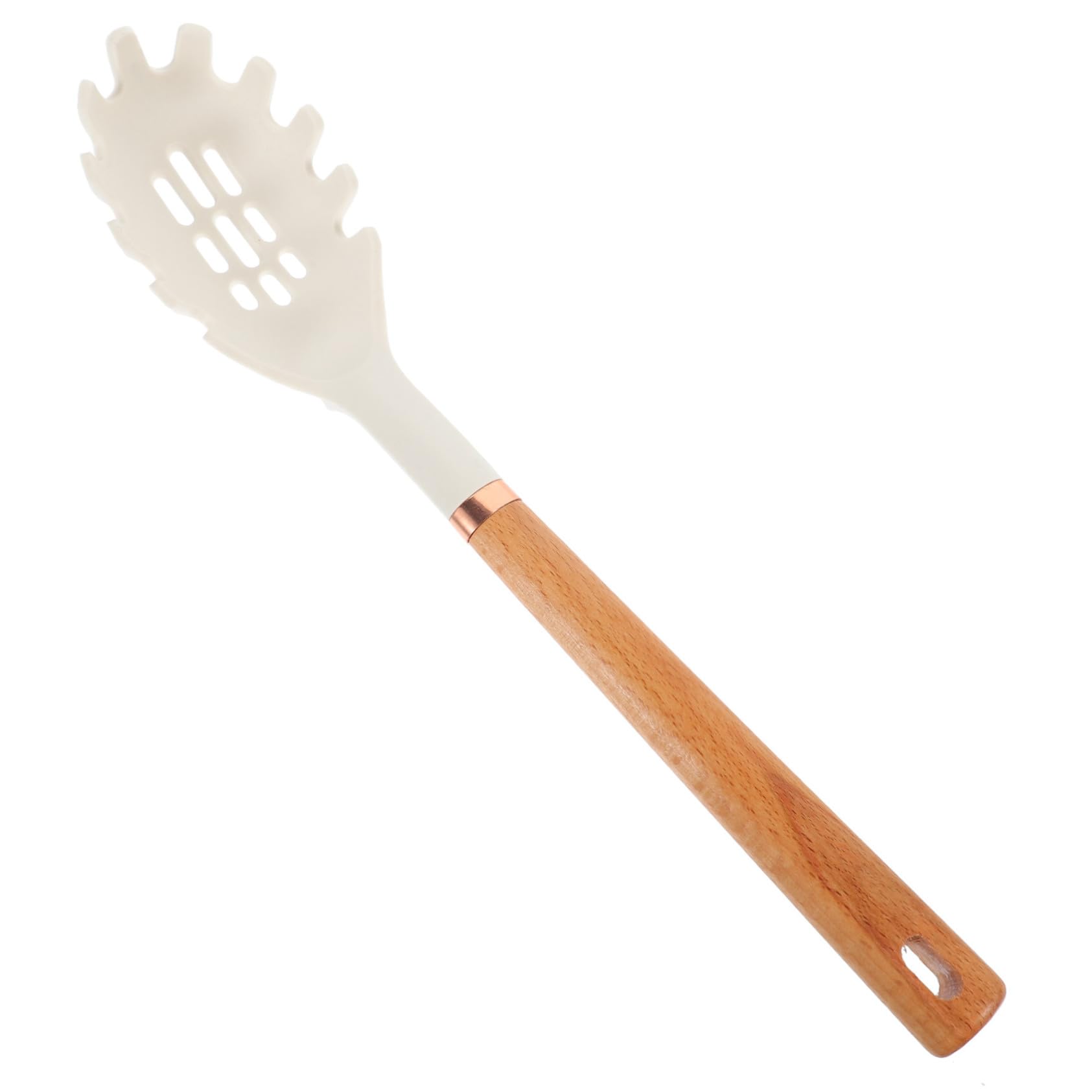 VINTORKY Wooden Handle Silicone Powder Grip Serving Spoons Egg Spoon Vegetable Fork Spoon Pasta Spoon Server Noodle Strainer Utensil Pasta Fork Spaghetti Noodle Colanders Green