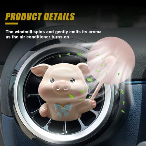 Image of Cute Pig Car Air Vent Clips, Rotating Windmill Car Air Conditioner Outlet Clip, Animal Car Dashboard Air Vent Trim Clip, Auto Interior Decoration Accessories (Pig)