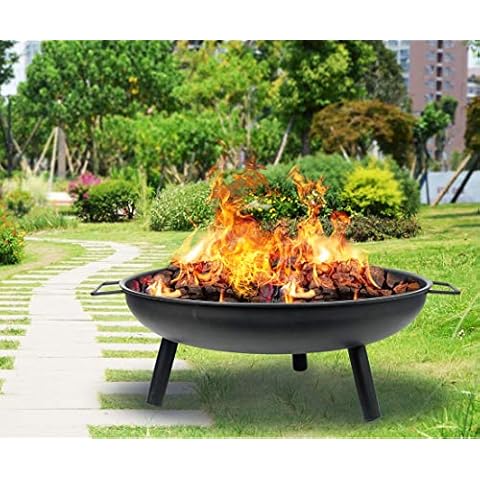 Schallen 58cm Round Outdoor Garden Patio Heater Charcoal Log Wood Burner Durable Iron Fire Pit Bowl for Camping Picnic Heating Cover