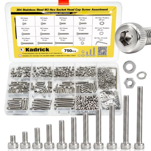 750PCS M3 Hex Socket Screw Kit,M3x4/6/8/10/12/14/16/18/20/25/30mm