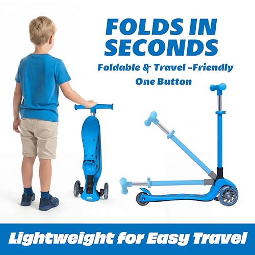 Image of SKIDEE Kick Scooter for Kids Ages 3-5 | Foldable 3 Wheel Scooter with Lean-to-Steer, Adjustable Height, Removable Seat & LED Light Wheels | Toddler Scooter Up to 12 Year Old Boys /Girls
