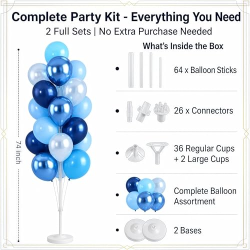 Image of Hiins 38Pcs Metallic Blue Balloon Column Kit Set of 2 for Wedding Party Decor