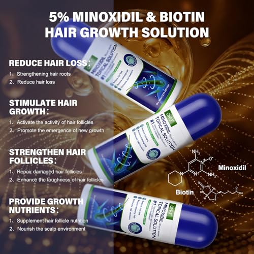 Image of 3 Pack 5% Minoxidil for Men and Women,Minoxidil Beard and Hair Growth Serum(Biotin-Infused) with Sponge Applicator for Thinning Hair and Sparse Beards,4-Month Supply 3 x 2.7 FL OZ
