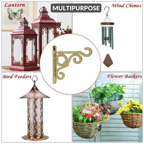 Image of Metal Wall Hook Hanging Plant Bracket | Decorative Straight Plant Hanger for Pots, Bird Feeders, Planters, Lanterns, Cotton, Wind Chimes Indoor Outdoor, (Gold, Pack of 4)