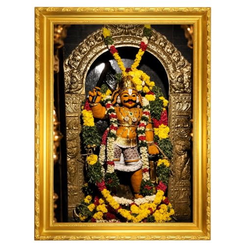 Image of ZirFrame Lord Karuppanasamy Premium 18 m Padi Karuppusamy Photo Frame for Wall Decoration | HD Divine Tamil God Artwork with Durable Wooden Frame | Spiritual Home Temple Decor Gift for Pooja Room, Living Room, Office | Traditional South Indian Devotional Wall Art Frame (Gold2, 8 x 12 Inch)
