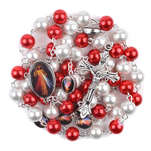 Catholic Town Rosary Necklace Divine Mercy centerpiece & Cross Crucifix (ROSGPDM-WR)