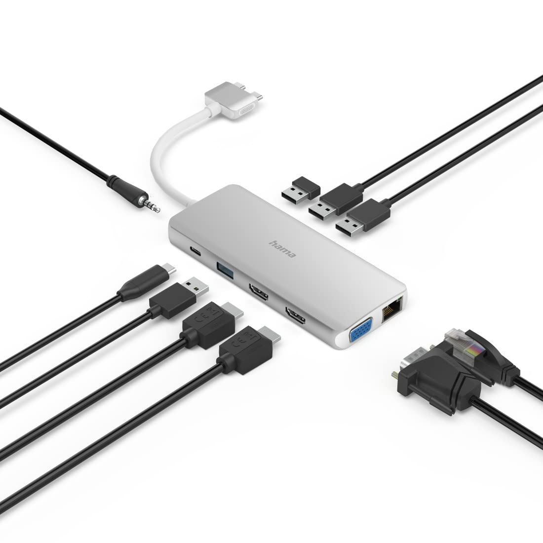 Hama stacja dokująca USB-C (12 portów, dedykowana do Apple MacBook Air i Pro, szybkość transferu danych do 5 Gbps, Gigabit Ethernet, czytnik kart pamieci) srebrny
