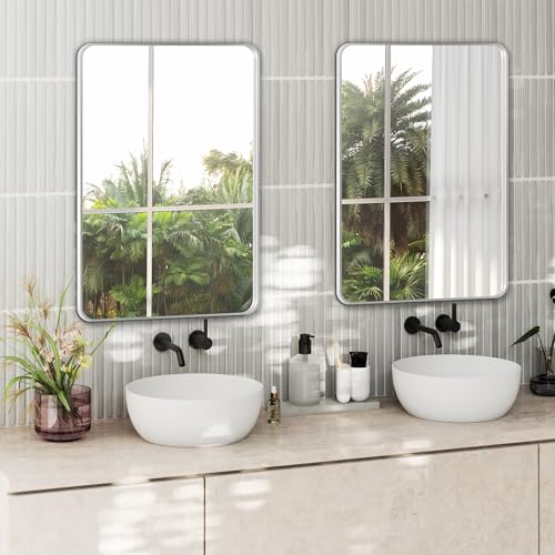 Image of Delma Bathroom Vanity Mirror, Silver Framed Mirror for Over Sink, 30x20