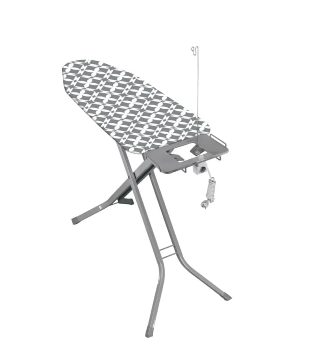 Bügelbrett Advanced PRO mit Steckdosenverlängerung, Kabelhalterung, Bügeleisenablage, rutschfest – Höhenverstellbar bis 99 cm, klappbar, 120 x 42 cm Bügelfläche