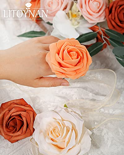 Litoynan Artificial Flowers For Diy Wedding Decoration Bridal Bouquet Table Centerpieces Flower Garland Wreaths Aisle Arch Flower Decoration Home Decor（Backyard Burnt Orange） #TOP6