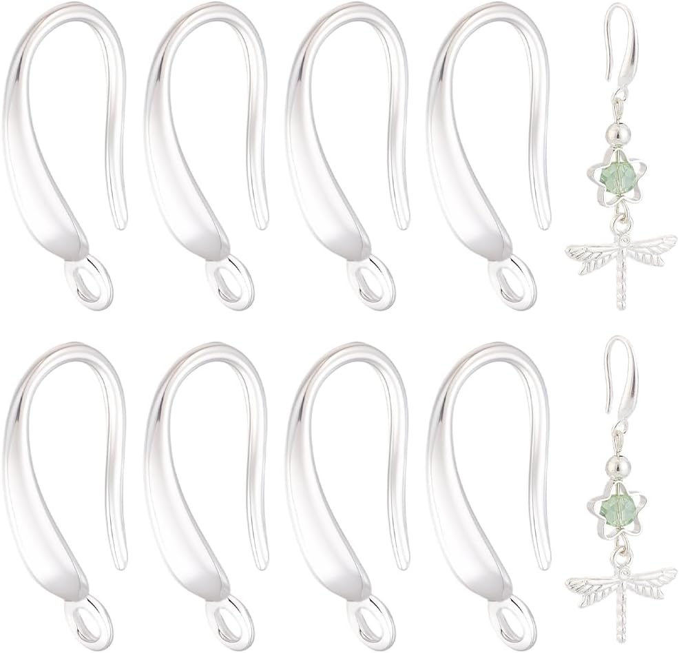 Beebeecraft 1 Box 28Pcs Dangle Earring Hooks 925 Sterling Silver Plated & 24K Gold Plated French Earring Hooks with 1.5mm Hole Loop Dangle Fish Hook for Jewelry Making DIY Crafts