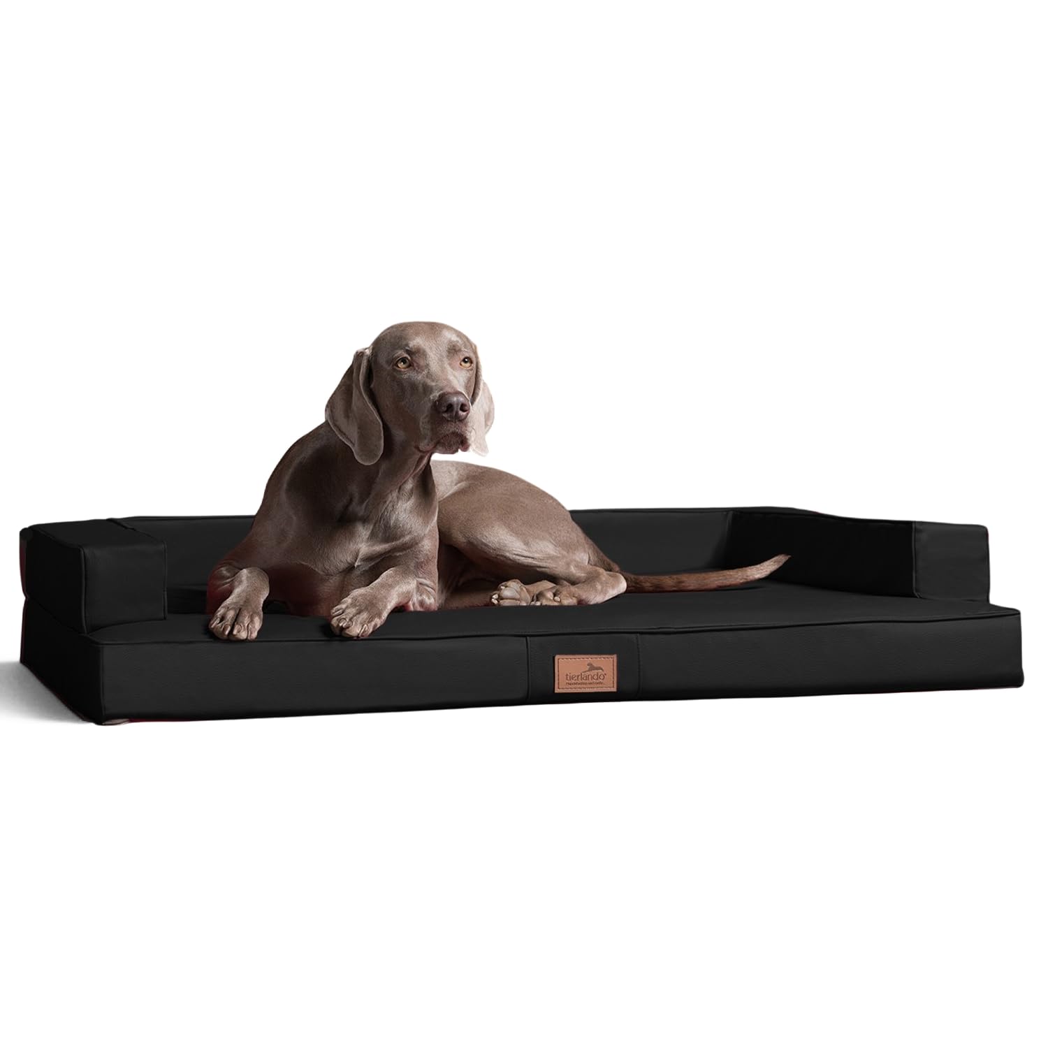 tierlando® Orthopädisches Hundesofa Gibson aus Kunstleder mit Visco-Matratze, kubisches Design, gelenkschonende Hundelounge mit Rutschfester Unterseite Größe: 80x60cm | Farbe: 03 Schwarz