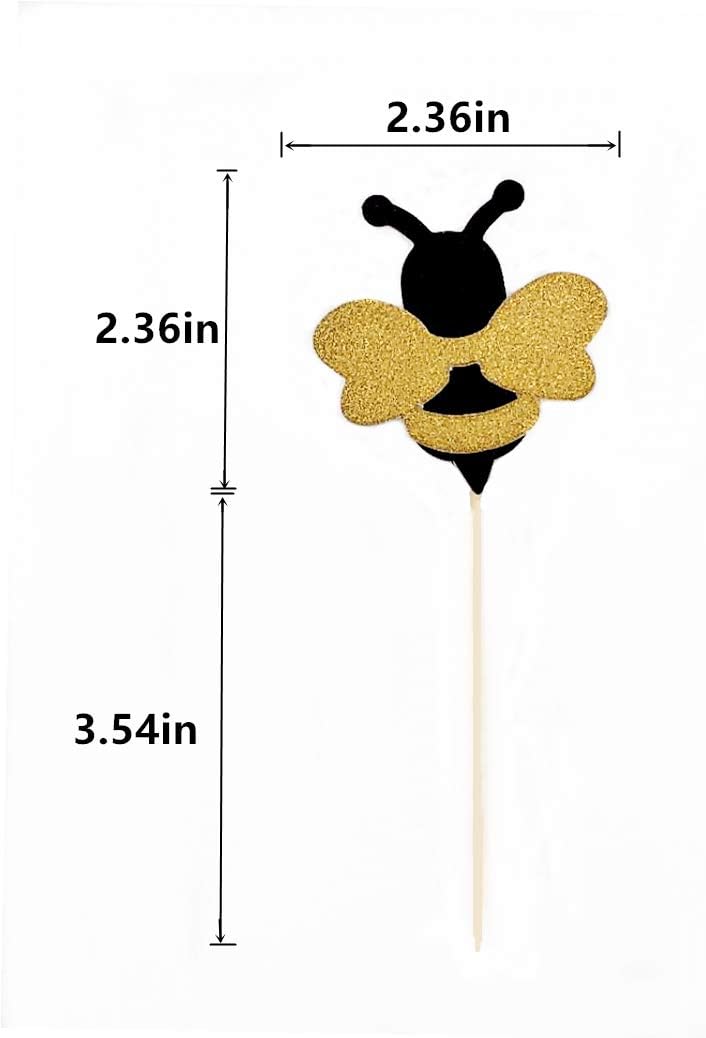 24 Pack Glitter Bumble Bee Cupcake Toppers for Gender Reveal Party Decorations and Baby Shower Party Decorations