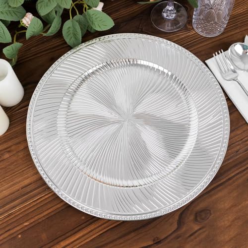 Juego de 6 platos cargadores plateados metálicos 13" redondos miniatura 1