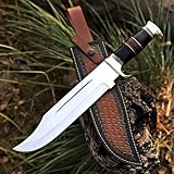 SPECIFICATION: D2 Steel Custom Handmade Bowie Knife Horn & Leather Handle, Hunting Knife Oal Length: 15.00 Inches Blade Length: 10.00 Inches Handle Length: 5.00 Inches Blade Material: D2 Steel Hrc: 55 to 60 Handle: Horn, Lather, Raison & Brass Guard ...