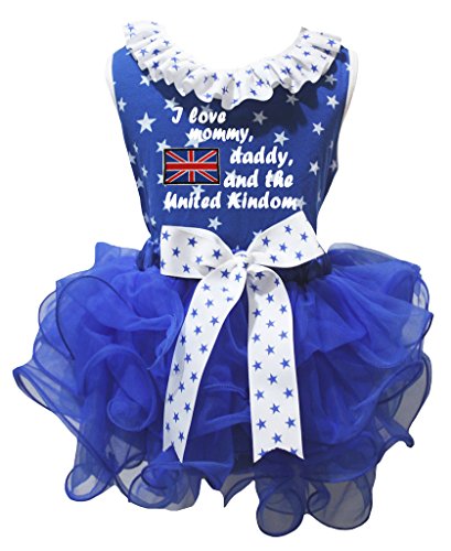 Falda de pétalos blancos y azules con acabados de alta costura infantil