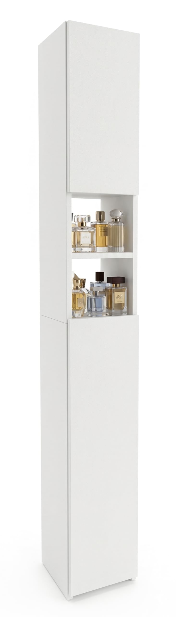 CraftPAK Badezimmerschrank 24 cm Breit, Badschrank, Hochschrank 7 Fächer Verstellbar 2 Türen Badezimmermöbel Badmöbel Schmal Holz Weiß