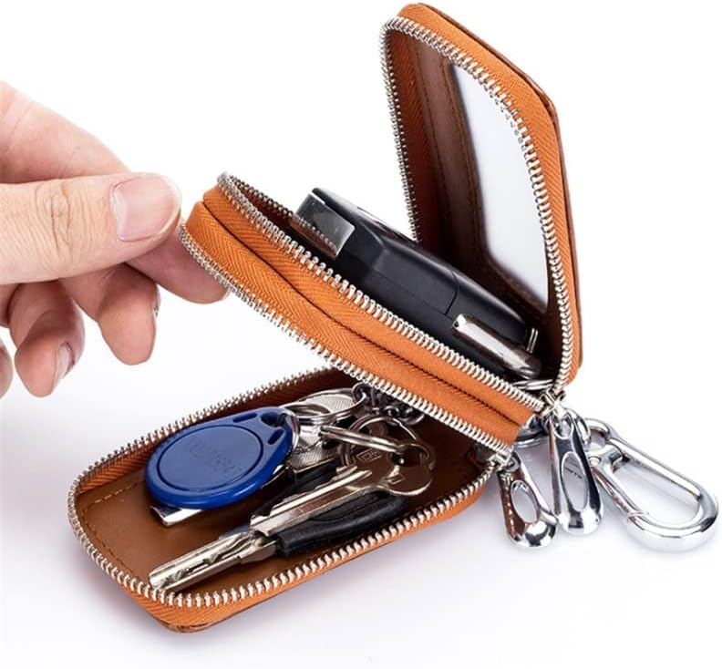 Leather Men Car Key Holders Housekeeper Multifunctional Double Zipper Square Home