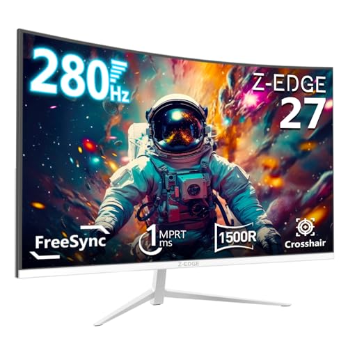 Z-Edge 27 Zoll Curved Gaming Monitor 280Hz (DP) 240Hz (HDMI) 1ms MPRT Full HD LED Monitor 350cd/m Helligkeit 16:9 Curved Bildschirm FreeSync HDMI 2.0 & DisplayPort 1.2 - Weiß