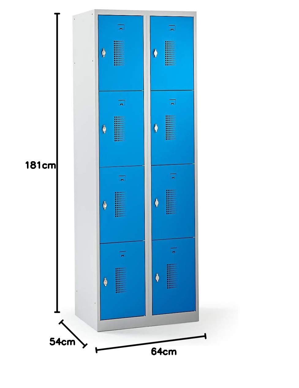 eurokraft | 4er-Schließfachschrank | 2 Abteile | lichtGrau | B 600 mm | 8 Fächer | Drehriegel