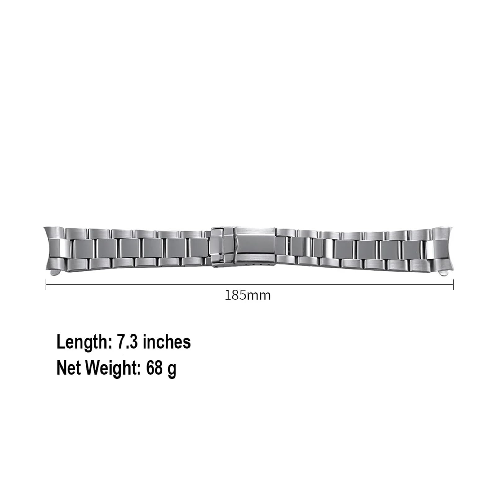 Bracelet de montre en métal avec extrémité incurvée de 20 mm - Fermoir pliable - Pour homme et femme