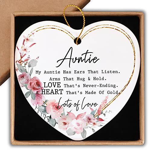 Regalo para tía de sobrina, sobrino, letrero de recuerdo, placa de corazón, cumpleaños, Navidad, Acción de Gracias, regalo de agradecimiento para tía de sobrina, mejor tía, adornos para tía