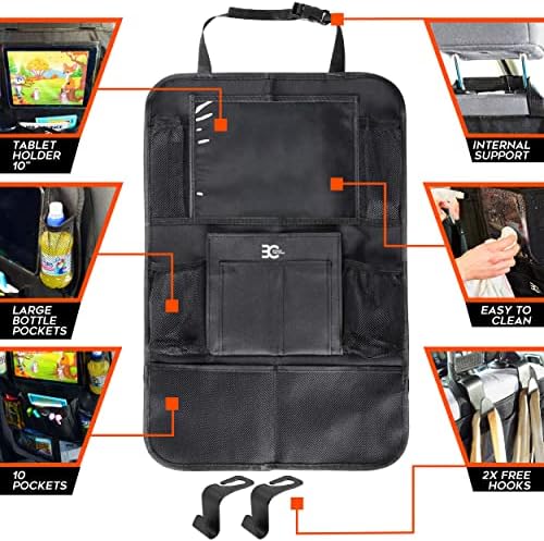 Backseat Car Organizer For Kids, 1Pcs Car Back Seat Organizer with 6 Mesh 3 Storage Pockets and 2 Headrest Hooks for Car Accessories, Easy to Clean Foldable Car seat Organizer with tablet holder 6 Backseat Car Organizer For Kids, 1Pcs Car Back Seat Organizer with 6 Mesh 3 Storage Pockets and 2 Headrest Hooks for Car Accessories, Easy to Clean Foldable Car seat Organizer with tablet holder