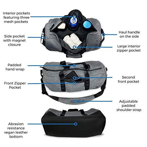Smassy Durable Neoprene Gym Bag with Vegan Leather Bottom - Large Sports Duffel with Adjustable Shoulder Strap and Multiple Pockets2