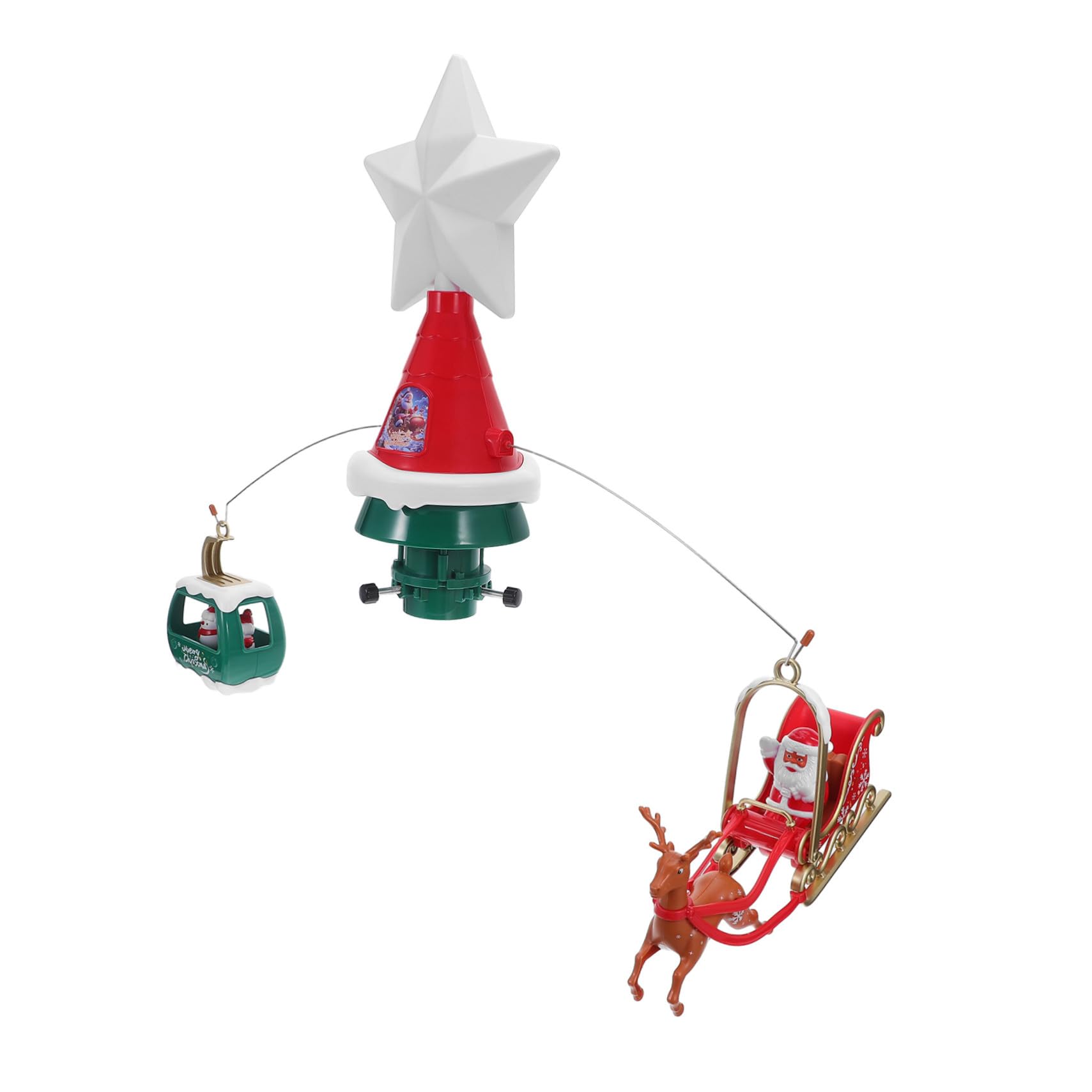 Ciieeo Puntale Girevole per Albero di Natale Stella Luminosa con Slitta di Babbo Natale Renne e Pupazzi di Decorazione Natalizia per Interni ed Esterni