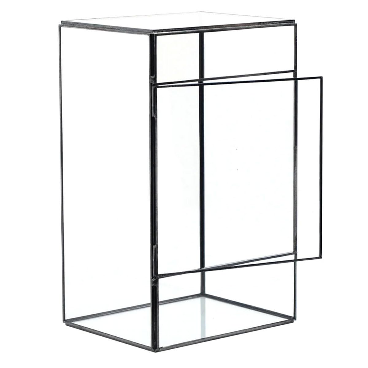 jojofuny Kleines Glas Terrarium mit Zinnrahmen Transparentes Sukkulenten Pflanzgefäß für Wohnzimmer und Büro Selbstgemacht Landschaftsterrarium Kompakter Tisch Pflanzenbehälter