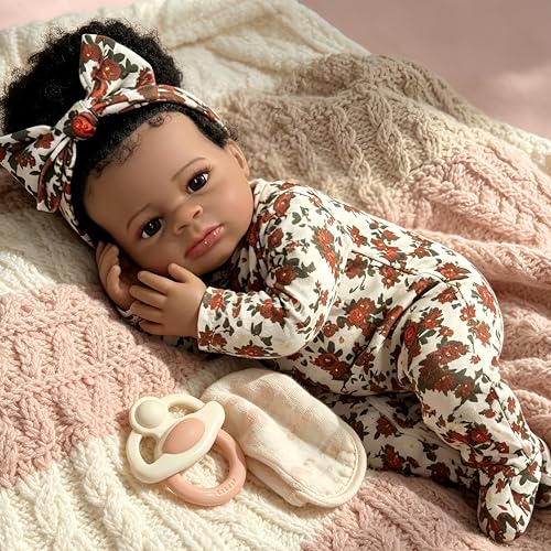 Muñeca Reborn Negra Realista de 18 Pulgadas con Pelo Rizado miniatura 6