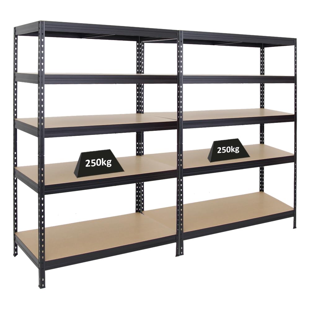 PROREGAL Mega Deal | 2x Scaffale per carichi pesanti Rivet | AxLxP 180x120x60cm | Portata per ripiano 250kg | Nero